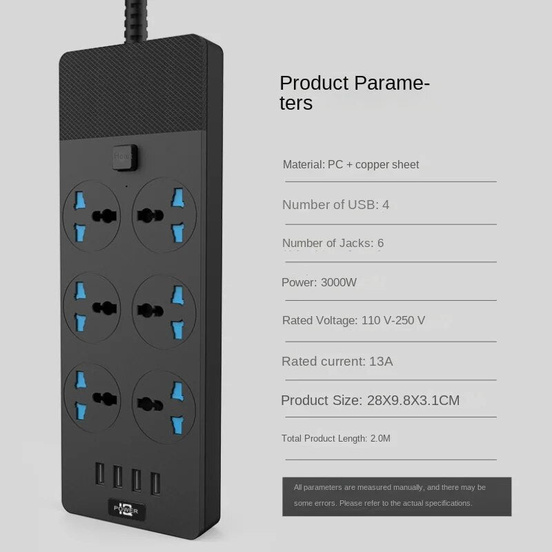 Power Strip Multifunctional High Power 3000W US Plug